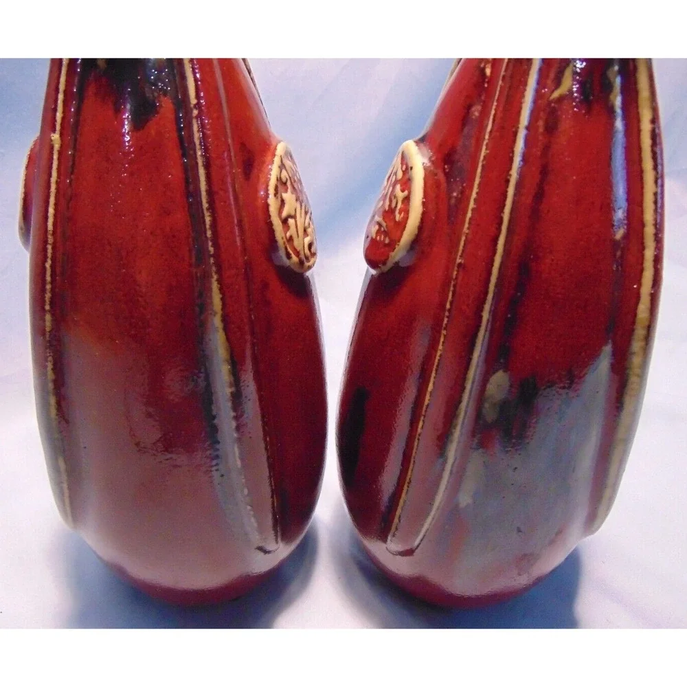 Large Medallion Flambe Oxblood Glaze Chinese Porcelain Ceramic Pottery Vase Set‎
